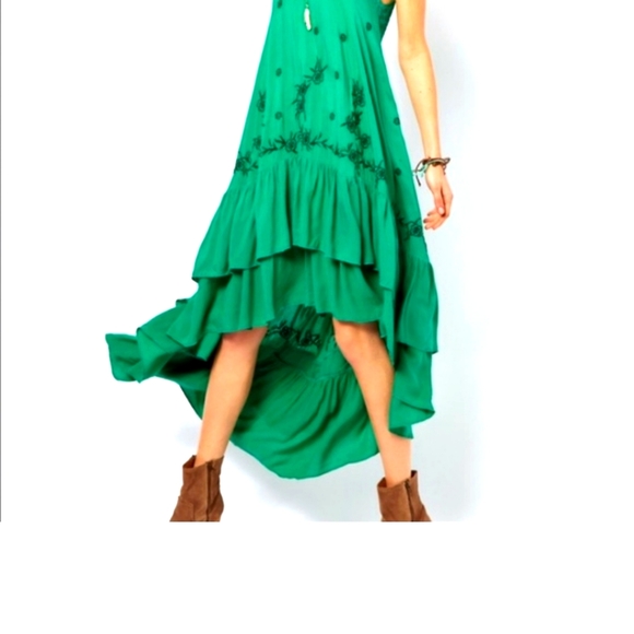 Free People Dresses & Skirts - Free people dress high low aqua Crochet embroidery xsmall